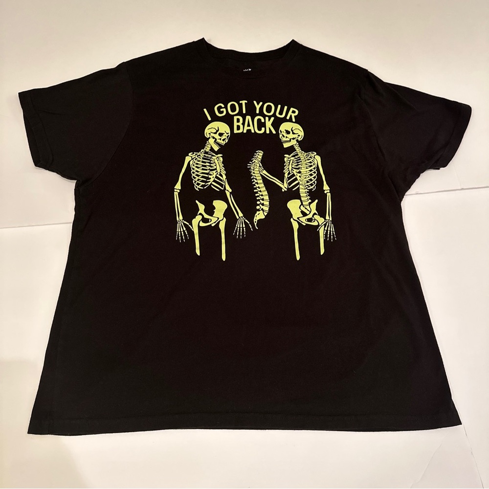 Halloween T-Shirt “I Got Your Back” Skeleton Spine Glow in The Dark Size XL